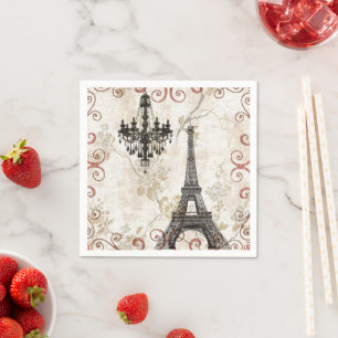 Vintage Paris Party French Botanical Eiffel Tower Napkin