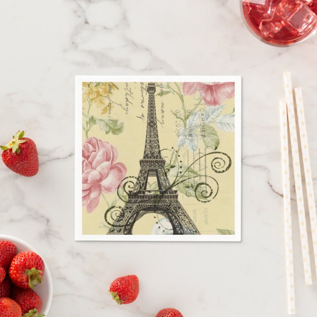 Vintage Paris Party French Botanical Eiffel Tower  Napkin (Insitu)