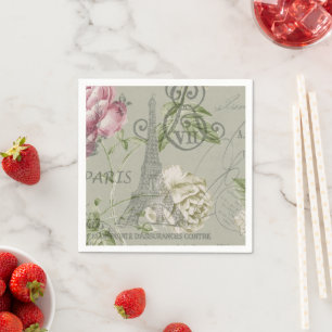 Vintage Paris Party French Botanical Eiffel Tower Napkin