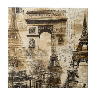 Vintage Paris Pattern – Eiffel Tower Landmarks Ceramic Tile