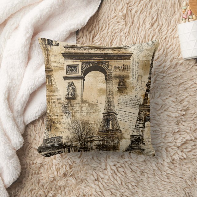 Vintage Paris Pattern – Eiffel Tower Landmarks Cushion (Blanket)