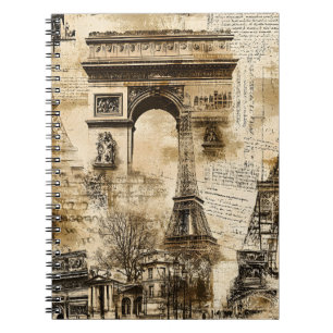 Vintage Paris Pattern – Eiffel Tower Landmarks Notebook