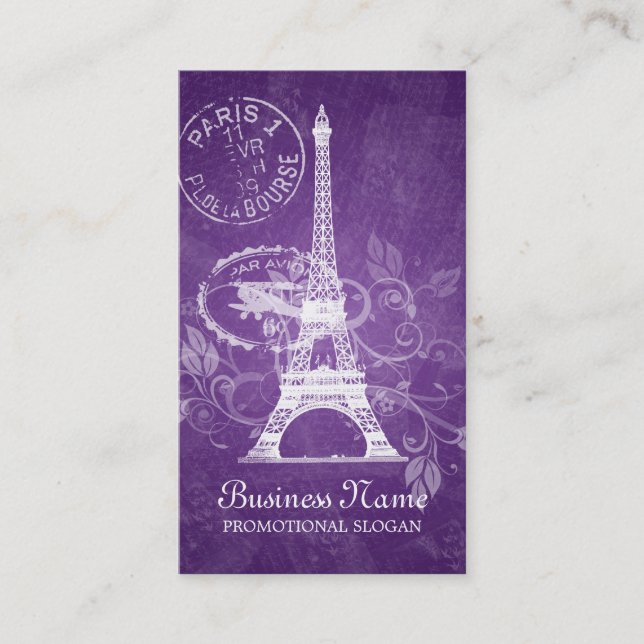 Vintage Paris Postcard Purple Business Card (Front)