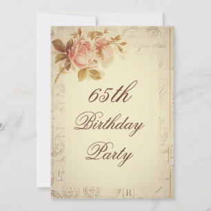 Vintage Paris Postmarks Chic Roses 65th Birthday Invitation