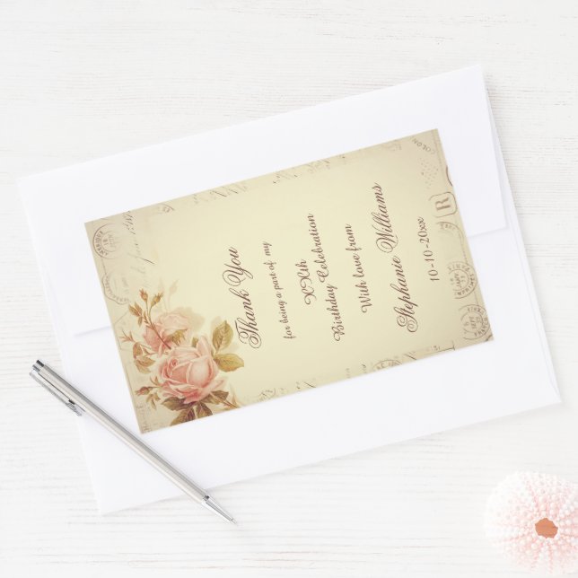Vintage Paris Postmarks Chic Roses   Rectangular Sticker (Envelope)