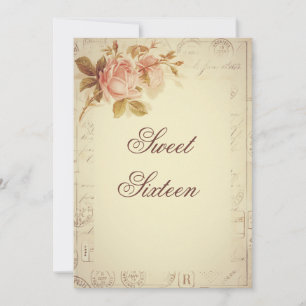 Vintage Paris Postmarks Chic Roses Sweet 16 Invitation