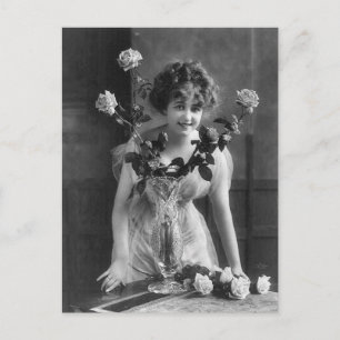 Vintage Paris Roses Portrait Postcard