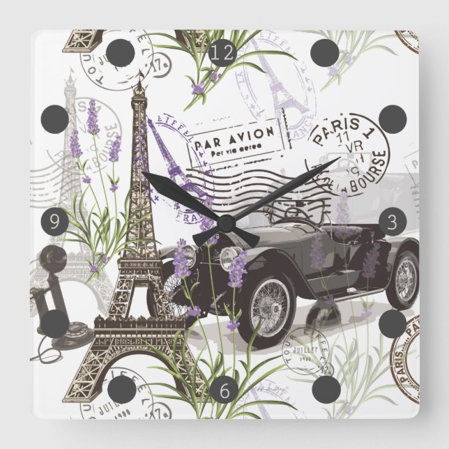 Vintage Paris Square Wall Clock (Front)