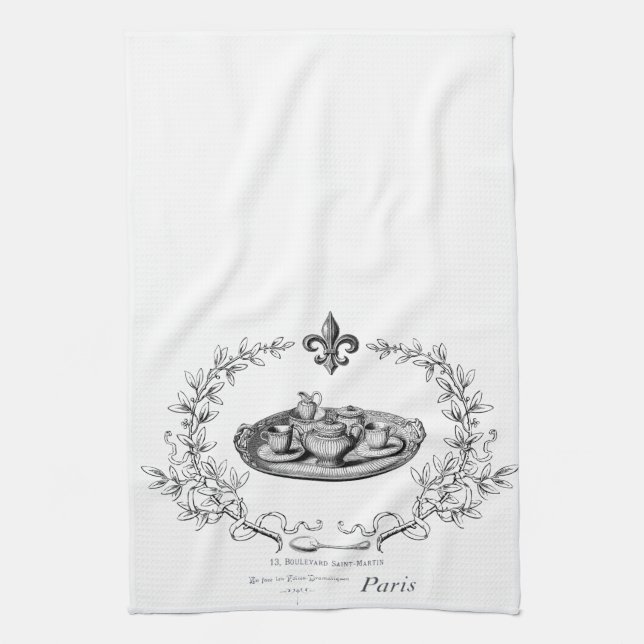 Vintage Paris Teaset  tea towel (Vertical)