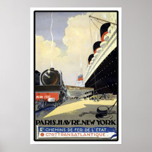 Vintage Paris to New York Travel Poster