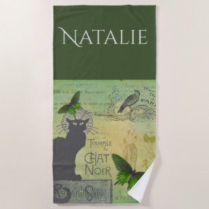 Vintage Paris Tour of Chat Noir Collage Beach Towel