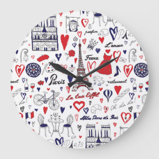 Vintage Paris: Travel Line Pattern Large Clock