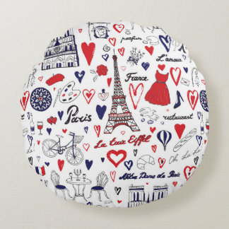 Vintage Paris: Travel Line Pattern Round Cushion