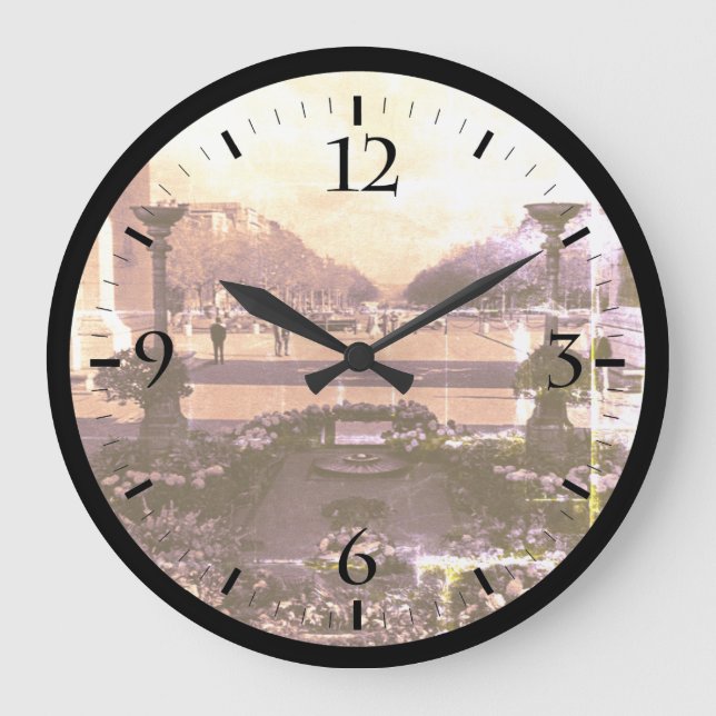 Vintage Paris Triumphal arch Unknown soldier Large Clock (Front)