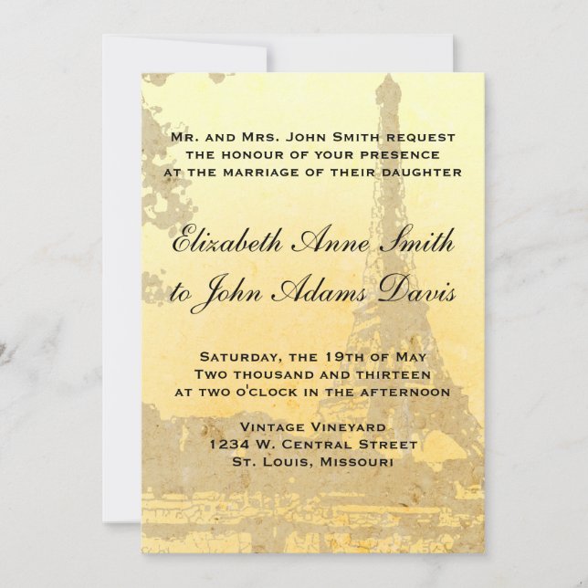 Vintage Paris Wedding Invitation (Front)
