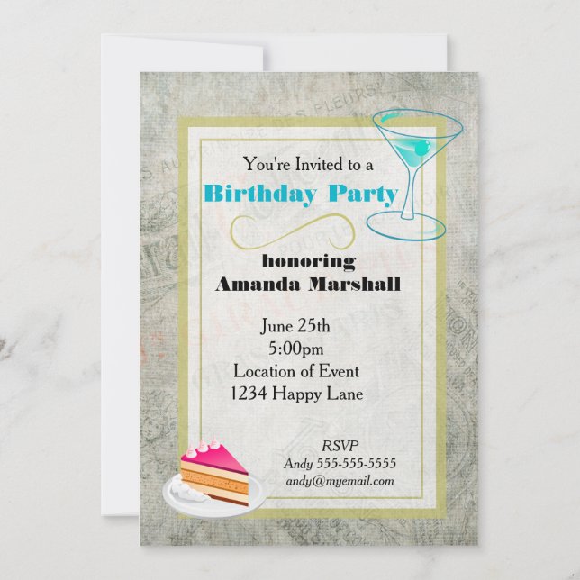 Vintage Parisian Ad Style Birthday party Invitation (Back)