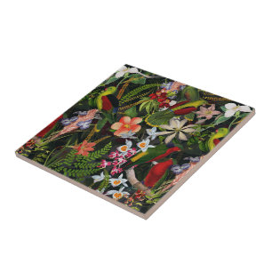 Vintage Parrot Jungle 1 Pattern Ceramic Tile