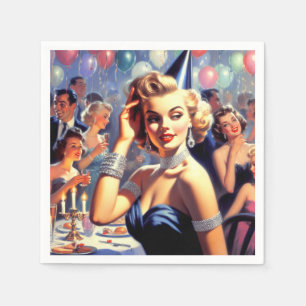 Vintage Party Girl Illustration Napkin