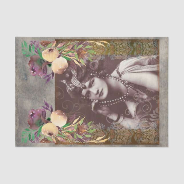 Vintage Party Girl Victorian Tapestry Tissue Paper (Front)