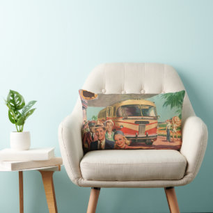 Vintage Passengers on Vacation at the Bus Depot Lumbar Cushion