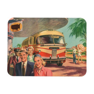 Vintage Passengers on Vacation at the Bus Depot Magnet