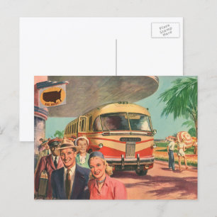 Vintage Passengers on Vacation at the Bus Depot Postcard
