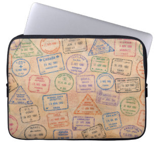 Vintage Passport Stamps Colourful Travel Ephemera Laptop Sleeve