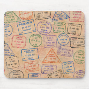 Vintage Passport Stamps Colourful Travel Ephemera Mouse Pad