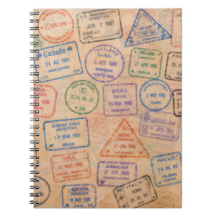 Vintage Passport Stamps Colourful Travel Ephemera Notebook