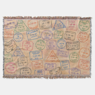 Vintage Passport Stamps Colourful Travel Ephemera Throw Blanket