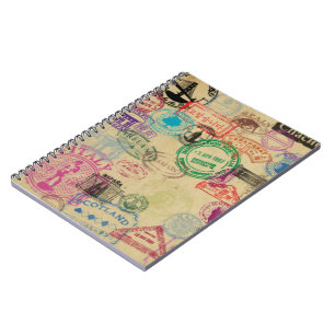 Vintage Passport Stamps Notebook