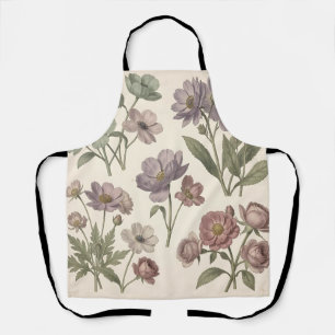 Vintage Pastel Anemones Roses Soft Botanical Apron