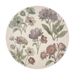 Vintage Pastel Anemones Roses Soft Botanical Cutting Board