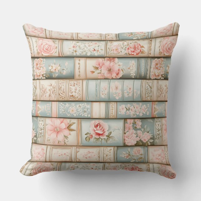 Vintage pastel book stacks cushion (Front)