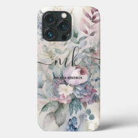 Vintage Pastel Botanical Flowers Monogram Name