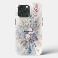 Vintage Pastel Botanical Flowers Monogram Name