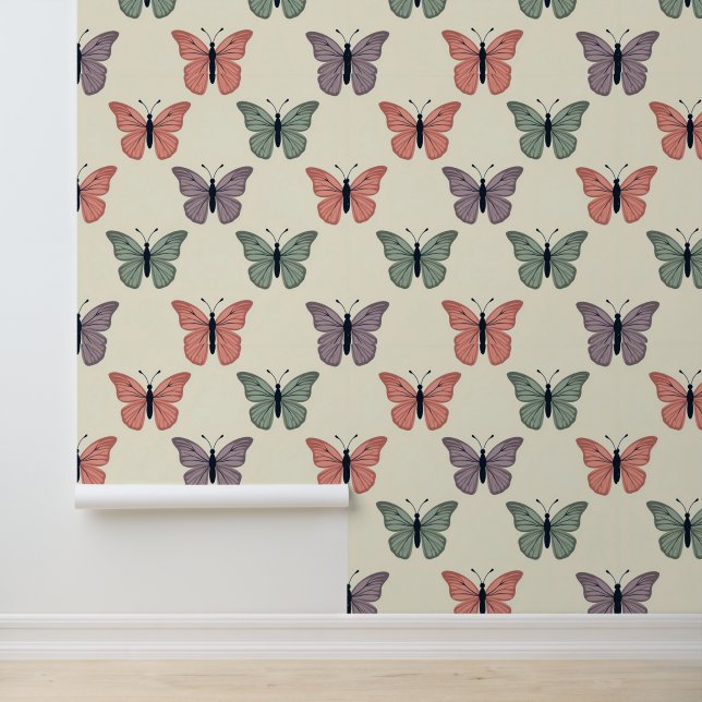 Vintage Pastel Butterfly Pattern Wallpaper (Application)