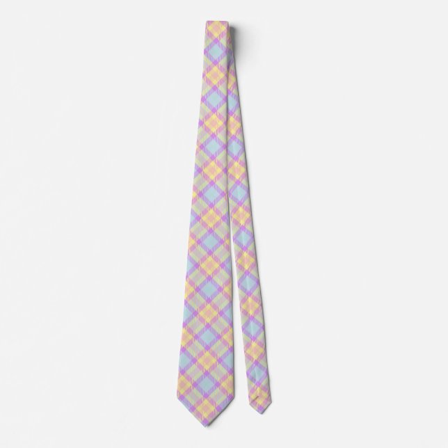 Vintage Pastel Chequered Plaid Pattern Pink Blue Tie (Front)