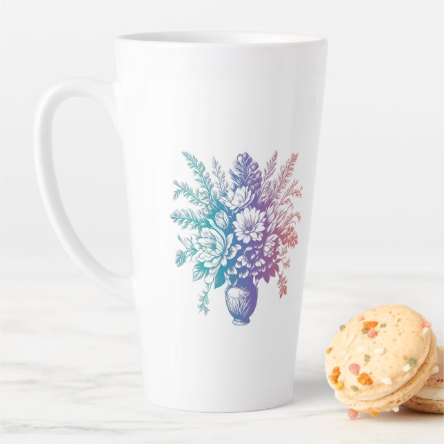 Vintage Pastel Colourful Floral Design Latte Mug (In Situ)