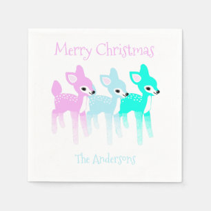 Vintage Pastel Deer Cute Christmas Personalised Napkin
