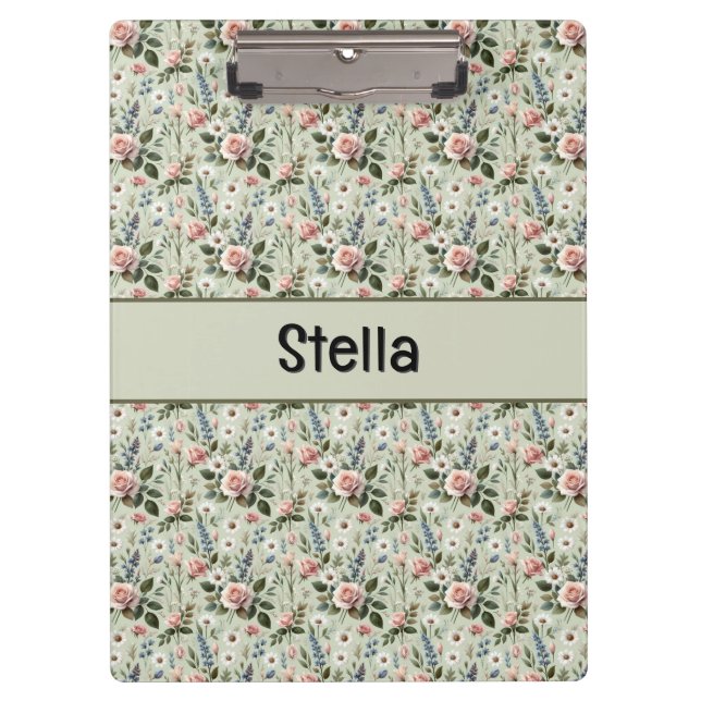 Vintage Pastel Floral Botanical Pattern Clipboard (Front)