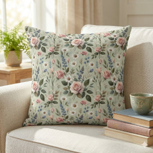 Vintage Pastel Floral Botanical Pattern Cushion