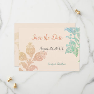 Vintage Pastel Floral Peach Green Weddind Save The Date