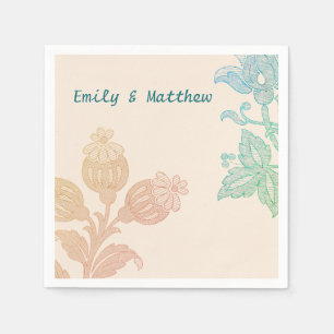 Vintage Pastel Floral Peach Green Wedding Napkins