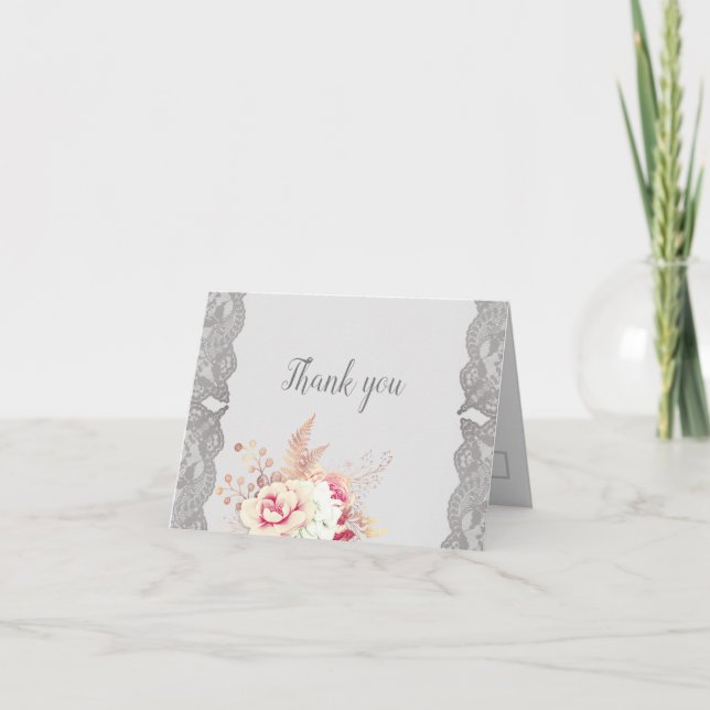 Vintage Pastel Floral Rose Thank You Card (Front)