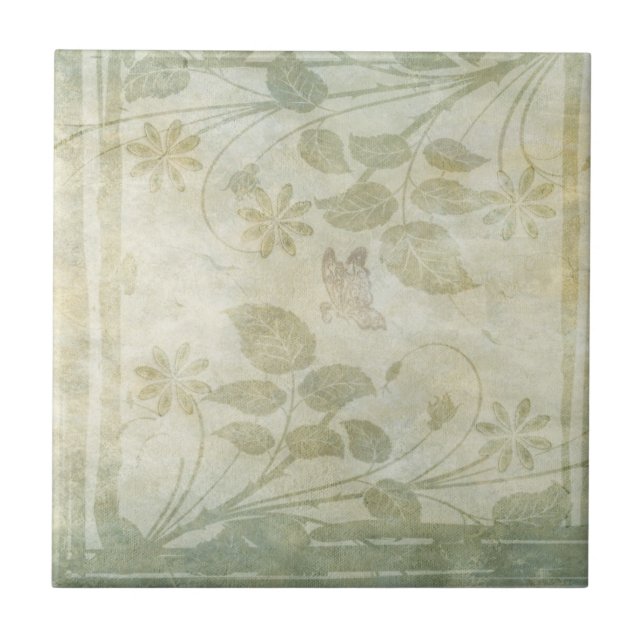 Vintage Pastel Floral Wedding Ceramic Tile (Front)