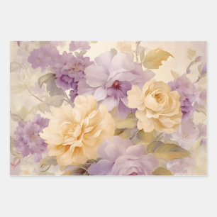 Vintage Pastel Garden Flowers Wrapping Paper Sheet