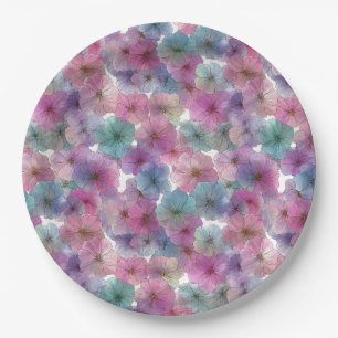 Vintage Pastel Green and Pink Spring Floral Paper Plate
