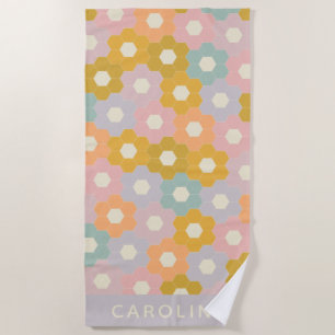 Vintage Pastel Hexagon Flower Pattern Personalised Beach Towel