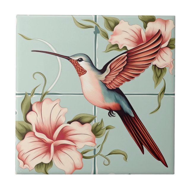 Vintage Pastel Hummingbird  Ceramic Tile (Front)